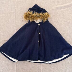 Kids Navy Blue Hooded Cape Poncho Sherpa Lined Faux Fur Trim Size 10 12 Large